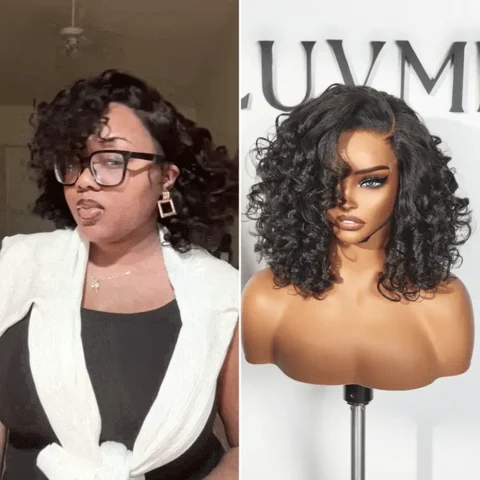 Minimalist Lace Wig with bouncy curls, left C-part, HD lace, pre-cut, glueless design, natural hair appearance