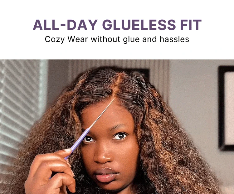 All-Day Comfort™ Wig PartingMax Brown Highlights Funmi Curly 7x6 Closure HD Lace Glueless Wig Pre Cut Lace-119