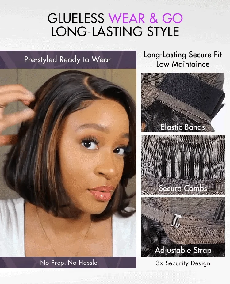 Trendy Brown Highlight Layered Bob Blowout Glueless 5x5 Lace Closure Wig 100% Human Hair Pre-Cut Lace-10
