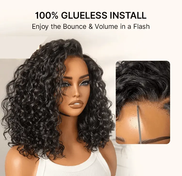 Ready to Go Water Wave Short Curly Bob Wig Glueless Minimalist HD Lace Wig Pre-Cut Lace-35