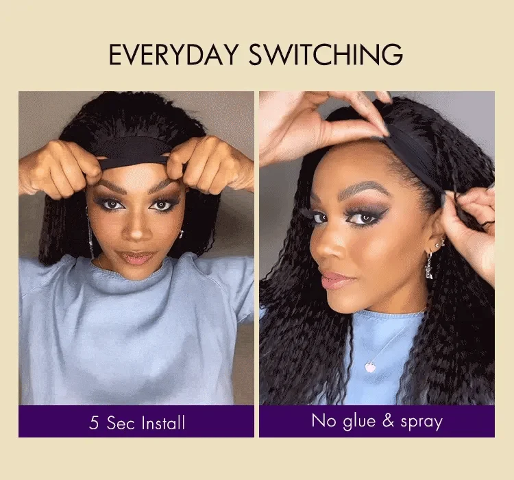 Natural Black Body Wave No Lace Glueless Long Headband Wig 100% Human Hair-12
