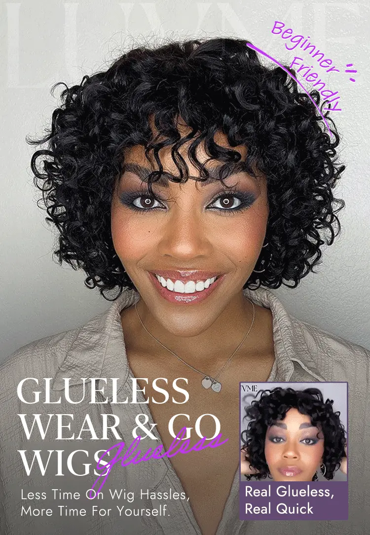 Light Weight Short Cut Water Wave Glueless Minimalist Lace Wig with Curly Bangs-11