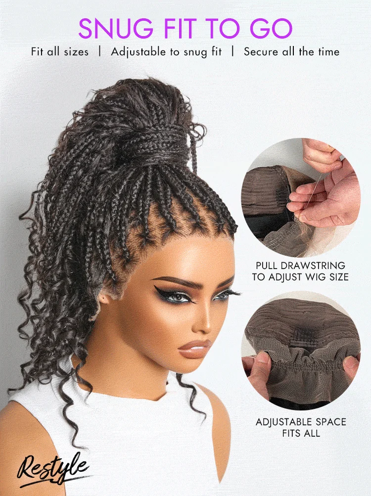 Special Offer | Flexi-Fit Invisi Drawstring Cap Full Lace Knotless Boho Curls Braided Long Wig Super Natural Scalp-16