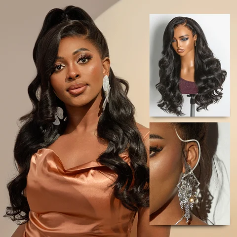 NatureMAX 250% density loose wave glueless HD lace front wig with long, high-density loose wave style on a flexi-fit cap