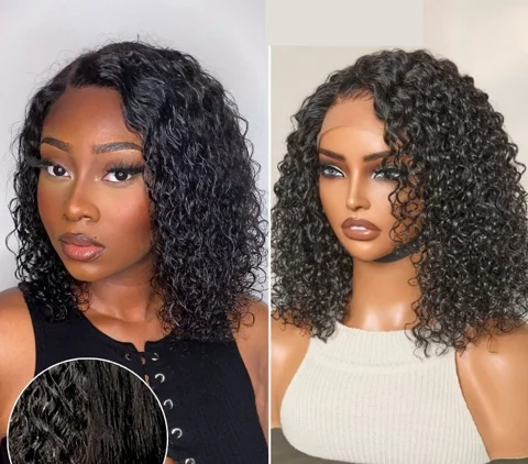Wet and wavy 5x5 lace closure wig by with side part, glueless human hair water wave style, pre-cut lace for easy wear