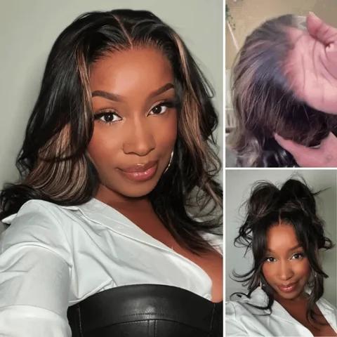 PreMax Blonde Mix Black 5x5 HD lace closure wig with loose waves, glueless design, large and small cap options.