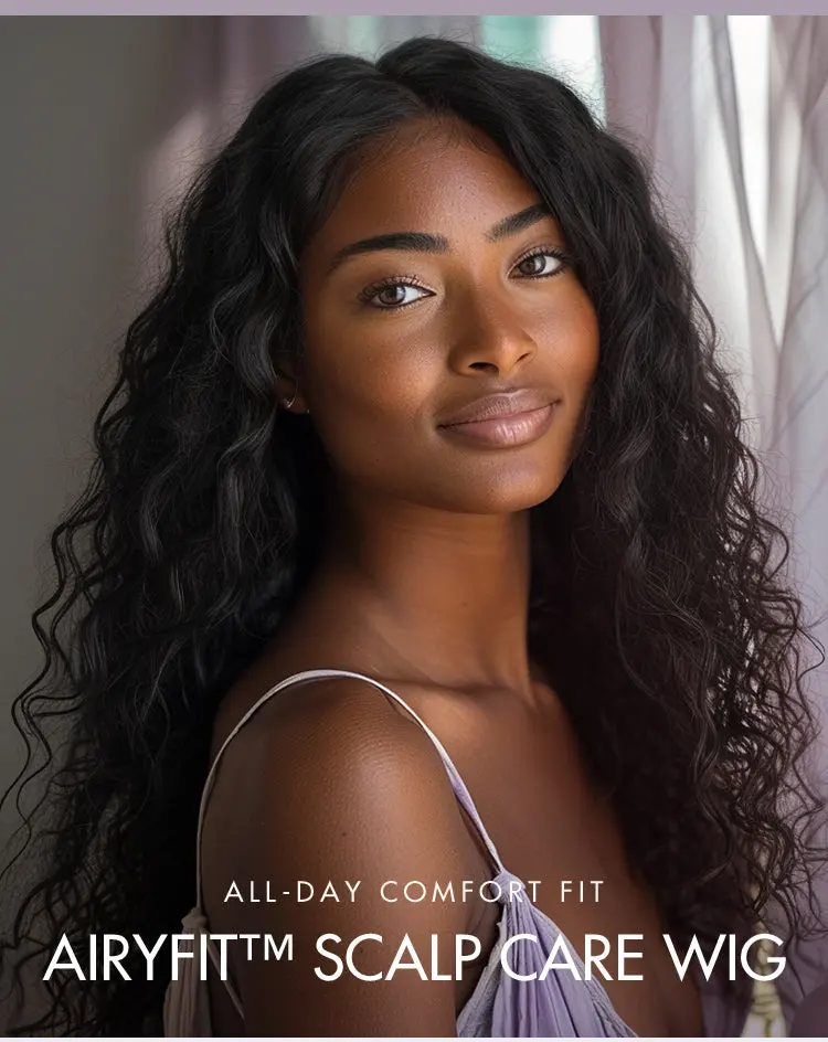 AirFit™ Scalp Care Wigs - Deep Parting Water Wave Human Hair Wig Glueless 11x6 Frontal HD Lace Curly Wig-11