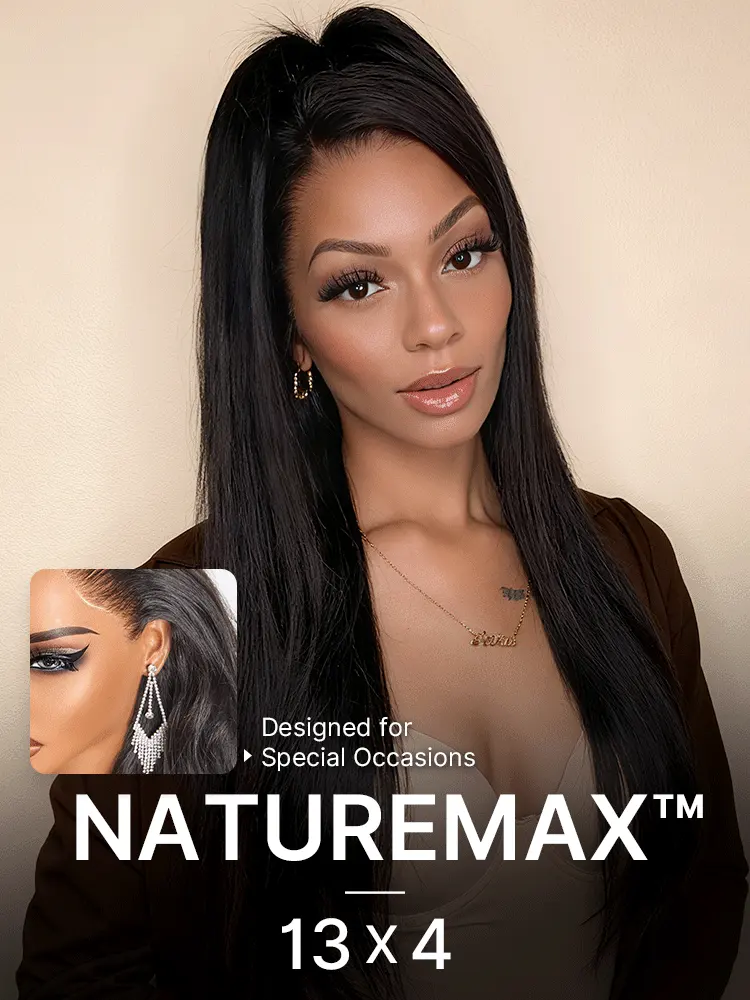 NatureMAX™ 180% Density Silky Straight Glueless Ear-to-ear 13x4 HD Lace Front Wig Pre-Cut Lace Flexi-Fit Drawstring Cap-21