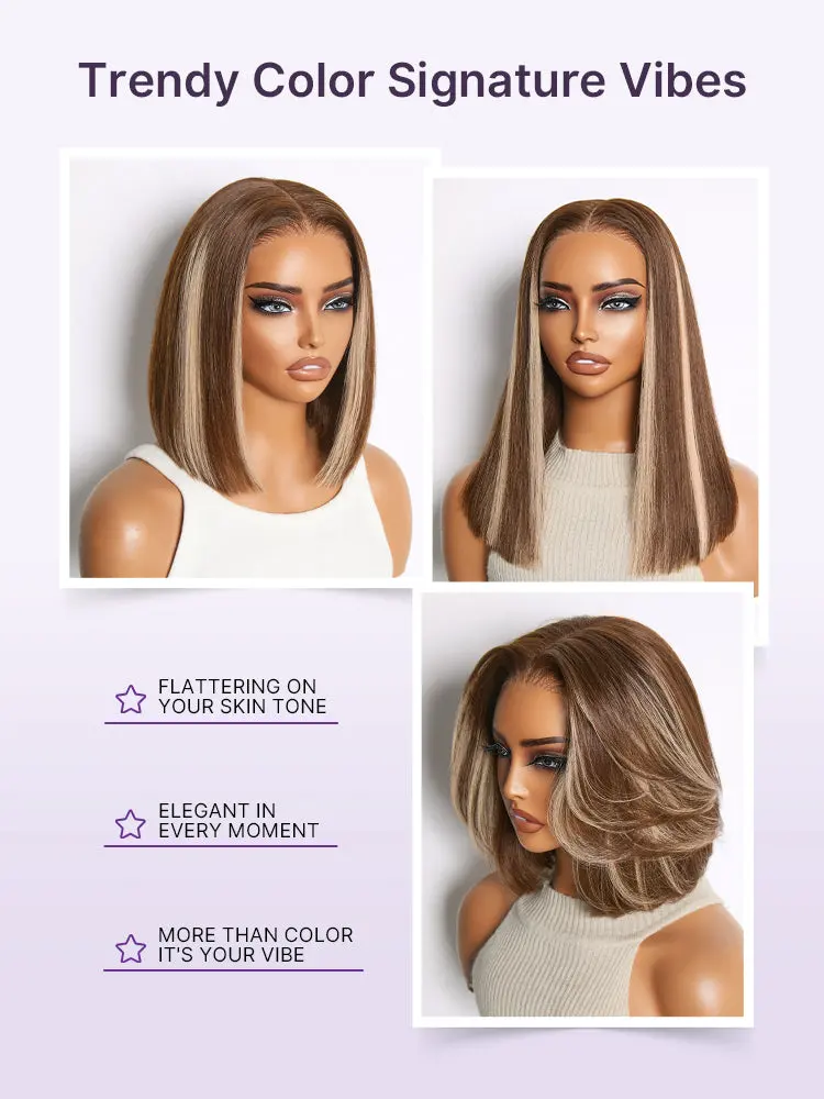 Ash Blonde Highlight Glueless 5x5 HD Closure Lace Bob Wig Pre-Cut Lace Flexi-Fit Drawstring Cap-14
