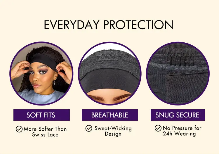 New Customers Only | Natural Black Jerry Curly No Lace Glueless Free Part Long Headband Wig 100% Human Hair (Get Free Trendy Headbands)-13