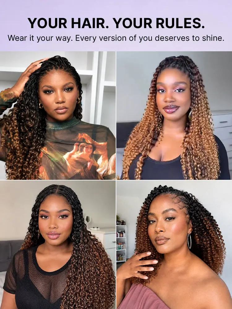 Miracle Knots Colored Crochet Hair Wet and Wavy Ombre | Mix Brown for Boho Braids | Crochet Weaves|  Fulani Braids | Twists Pre-Separated Lightweight Full & Soft Pre-Looped Human Hair Extensions Protective Style-77