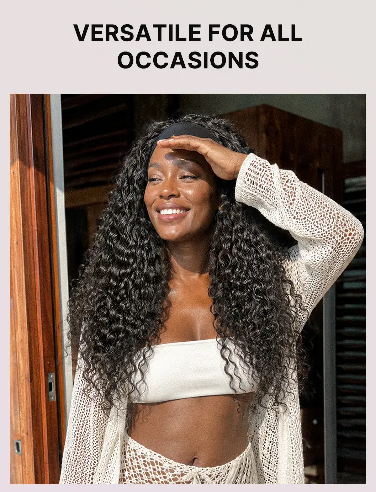 Beginner Friendly Water-Wave Wet and Wavy Headband Wig with Integrated Cooling Silk Headband, Effortless Wet-to-Dry Transformation (Get 2 Free Headbands)