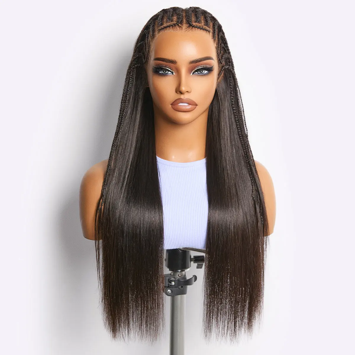 Readitress™ 180% density pre-braided silky straight human hair lace wig with 13x4 frontal, glueless ear-to-ear style