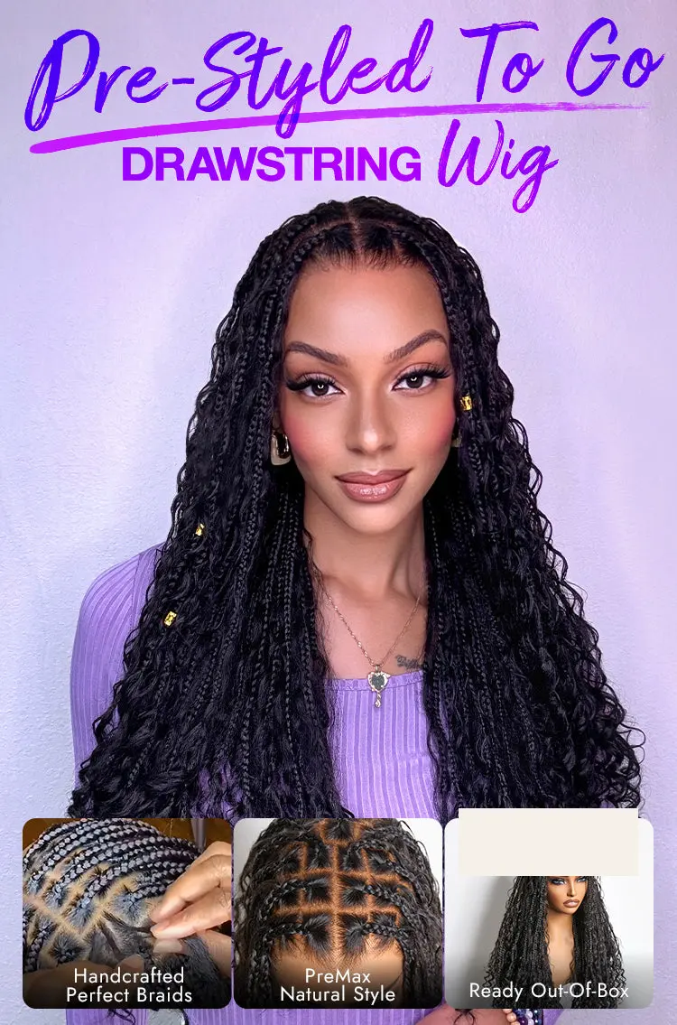 Special Offer | Flexi-Fit Invisi Drawstring Cap Full Lace Knotless Boho Curls Braided Long Wig Super Natural Scalp-14
