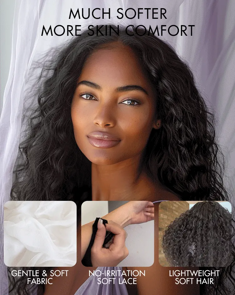 AirFit™ Scalp Care Wigs - Deep Parting Water Wave Human Hair Wig Glueless 11x6 Frontal HD Lace Curly Wig-17