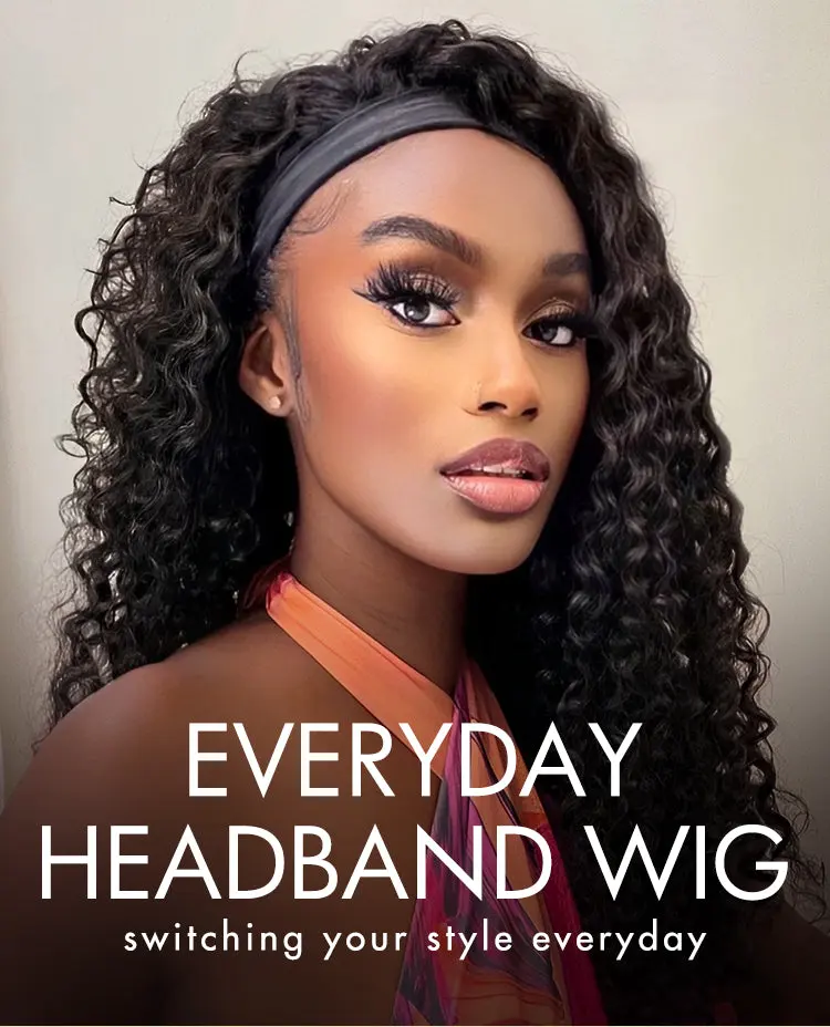 Deep Wave Glueless Curly Bob Wig Headband Wig 100% Human Hair (Get Free Trendy Headbands)-01