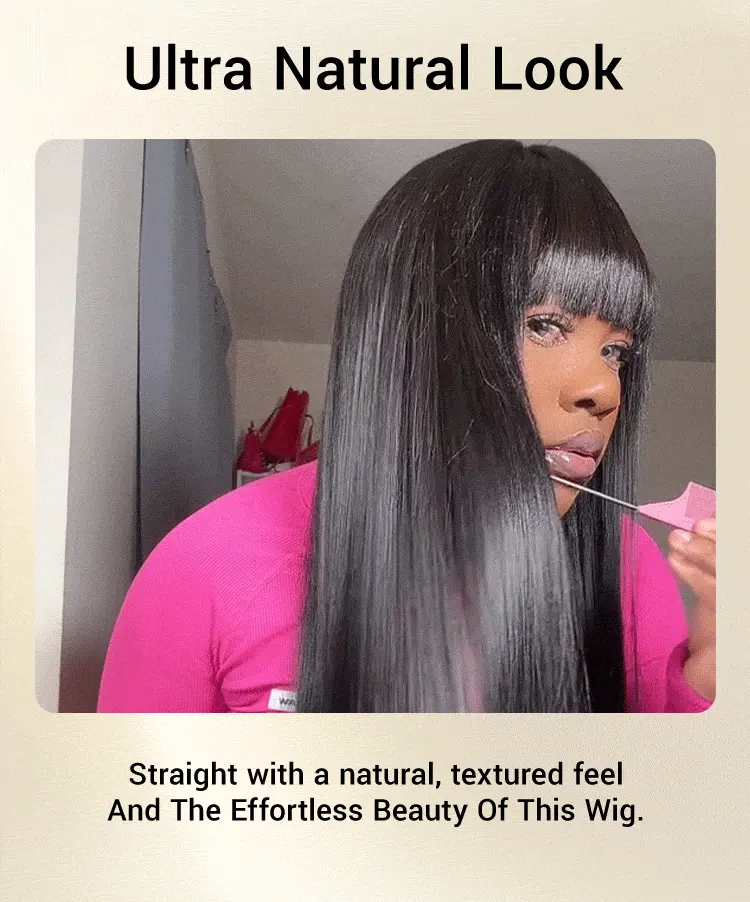 Breathable Cap Yaki Straight Ultra Natural Minimalist Lace Long Wig with Bangs-08