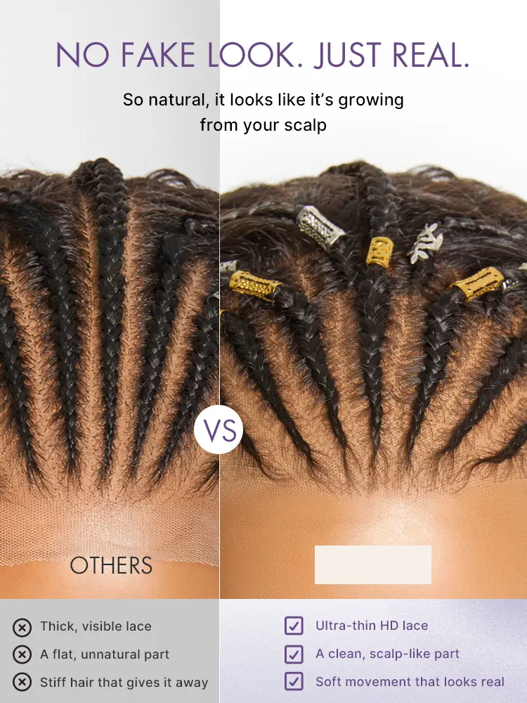 Natural Black Boho Cornrow Braids 13x4 Frontal Lace Deep Curly  Long Wig Pre-cut Lace-11