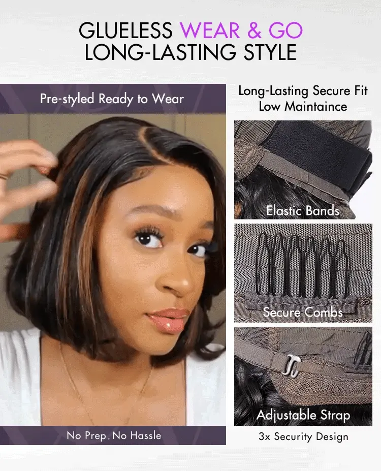 Trendy Brown Highlight Layered Bob Blowout Glueless 5x5 Lace Closure Wig 100% Human Hair Pre-Cut Lace-10