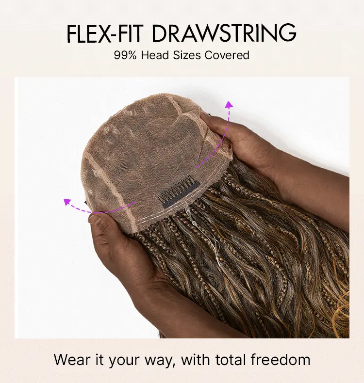 OwnScalp™Ombre Honey Blonde French Curl Knotless Boho Braids HD Full Lace Long Wig Flexi Fit Invisi Drawstring Cap - US Only-92