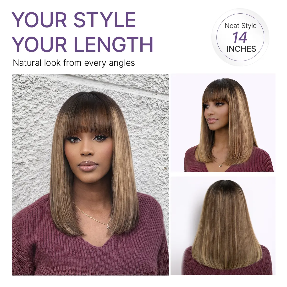 VIP DAY ONLY - Beginner Friendly Honey Blonde Highlight Yaki Blunt Cut Bob Glueless Minimalist Lace Bob Wig with Bangs-01