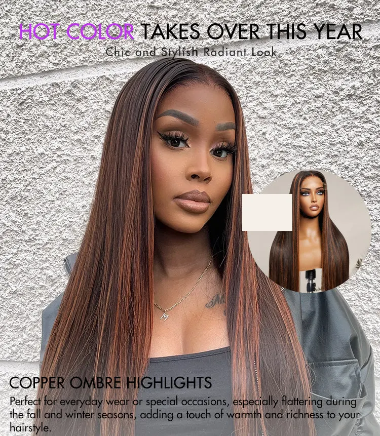 Classic Copper Ombre Highlights Silky Straight Glueless 5x5 Closure Lace Wig - US Only-01
