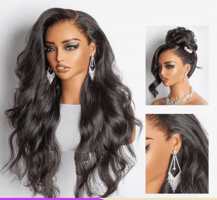 NatureMAX™ 200%/250% density loose wave human hair lace front wig on flexible drawstring cap, pre-cut HD lace.
