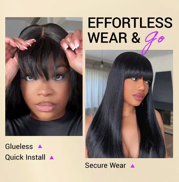 Breathable Cap Yaki Straight Ultra Natural Minimalist Lace Long Wig with Bangs-10