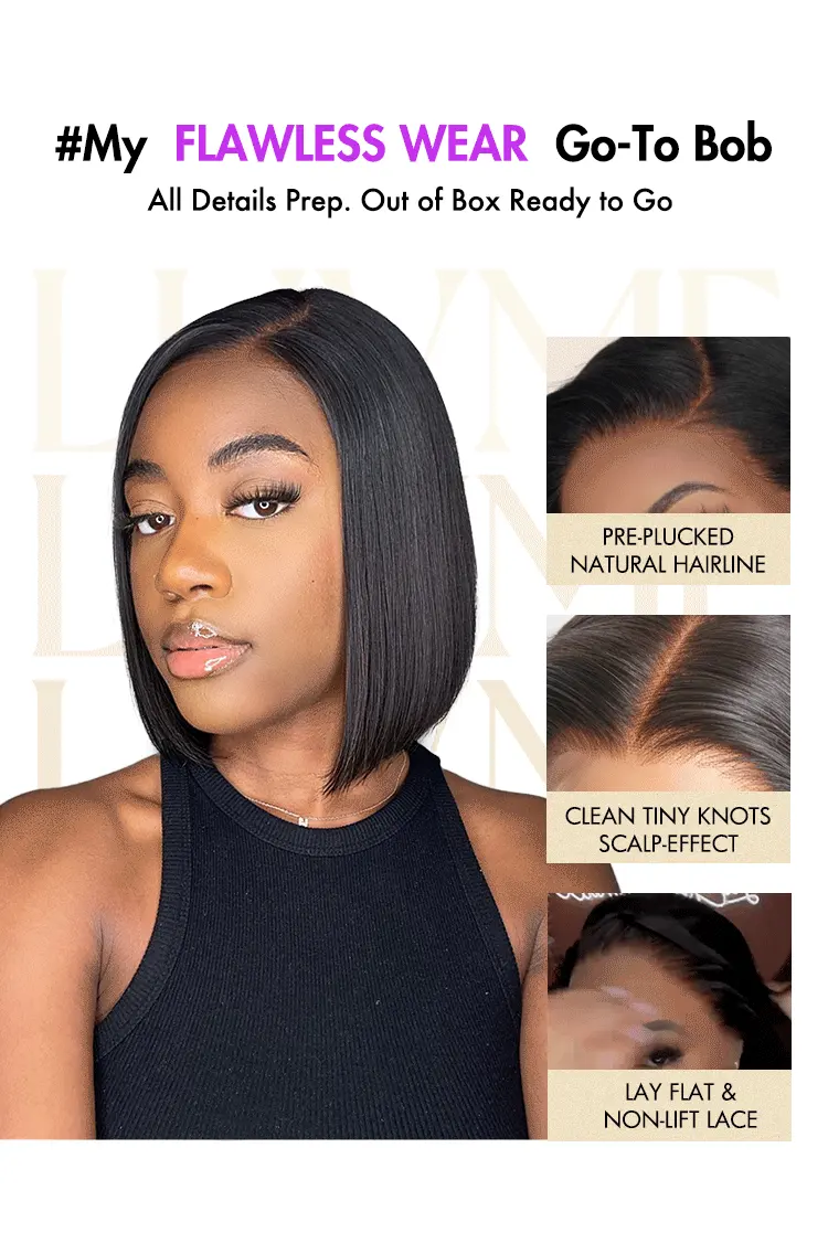 Ultra Natural Glueless Minimalist HD Lace C Part Bob Wig 100% Human Hair | Classic & Chic-13