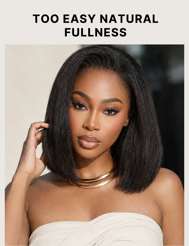 3-In-1 Half Wig 180% Density Kinky Straight Bob Glueless Flexi-Fit Drawstring Wig