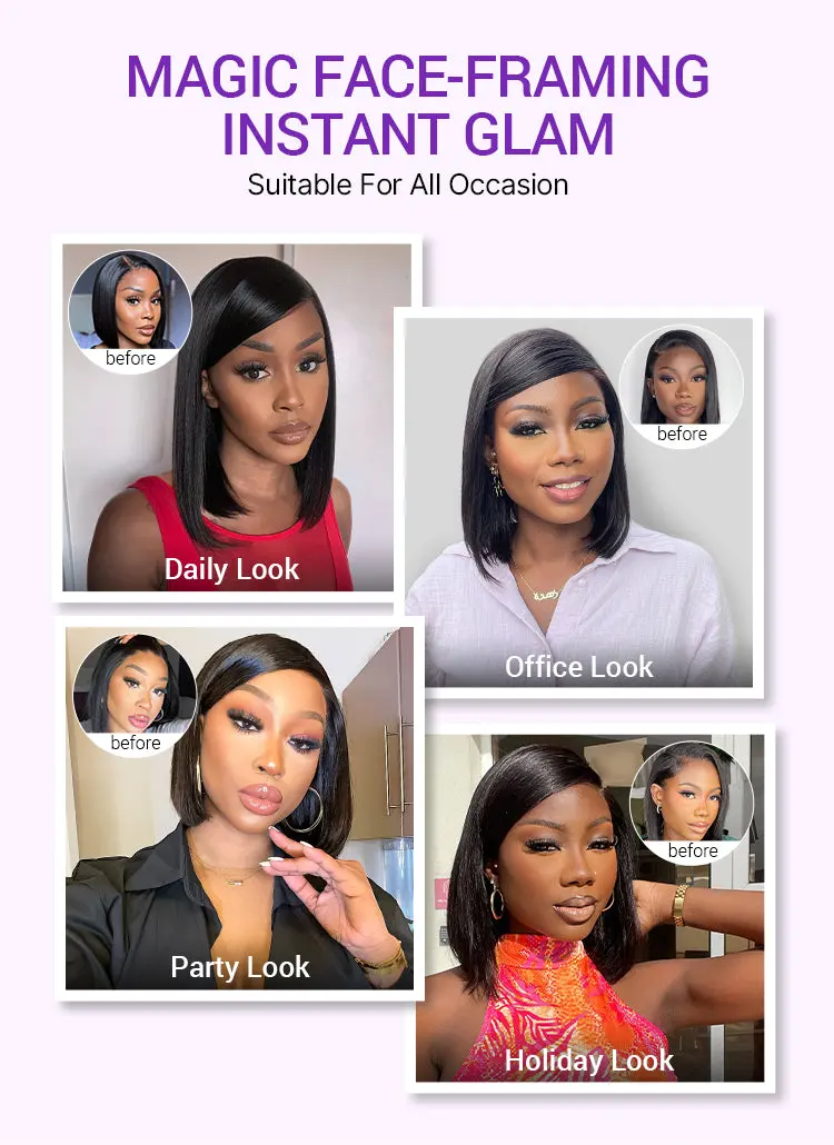 Swoop Bangs Breathable Cap Deep Left C Part Silky Straight Glueless 5x5 Closure Lace Bob Wig-09