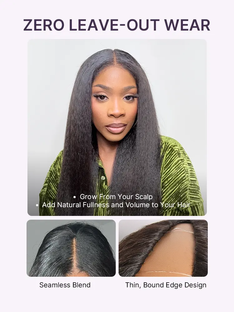 True Scalp Kinky Straight V Part Glueless Human Hair Wig Flexi-Fit Drawstring-14