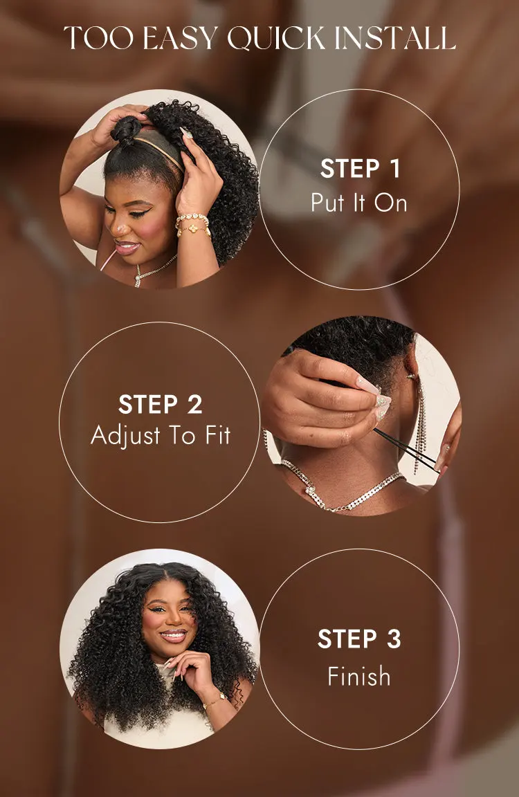 Too Easy Texture Messy Curly Half Wig Glueless Flexi-Fit Drawstring Wig Beginner Friendly-14
