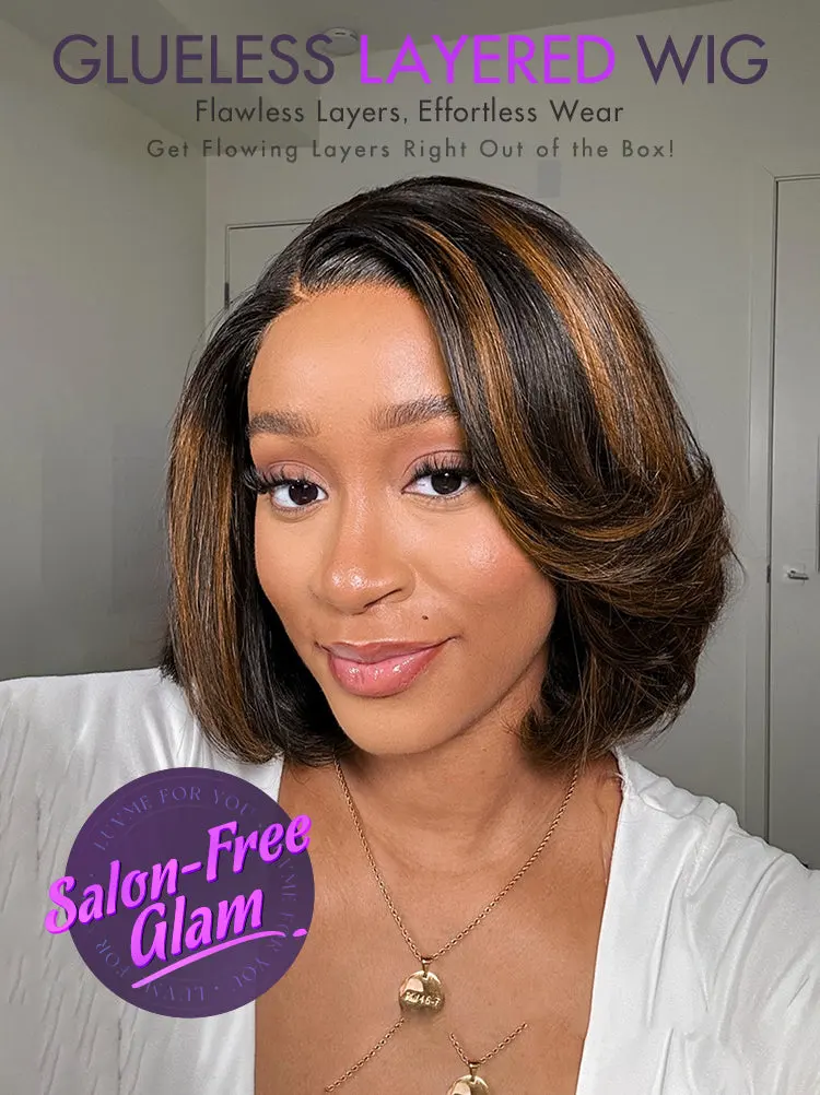Trendy Brown Highlight Layered Bob Blowout Glueless 5x5 Lace Closure Wig 100% Human Hair Pre-Cut Lace-05