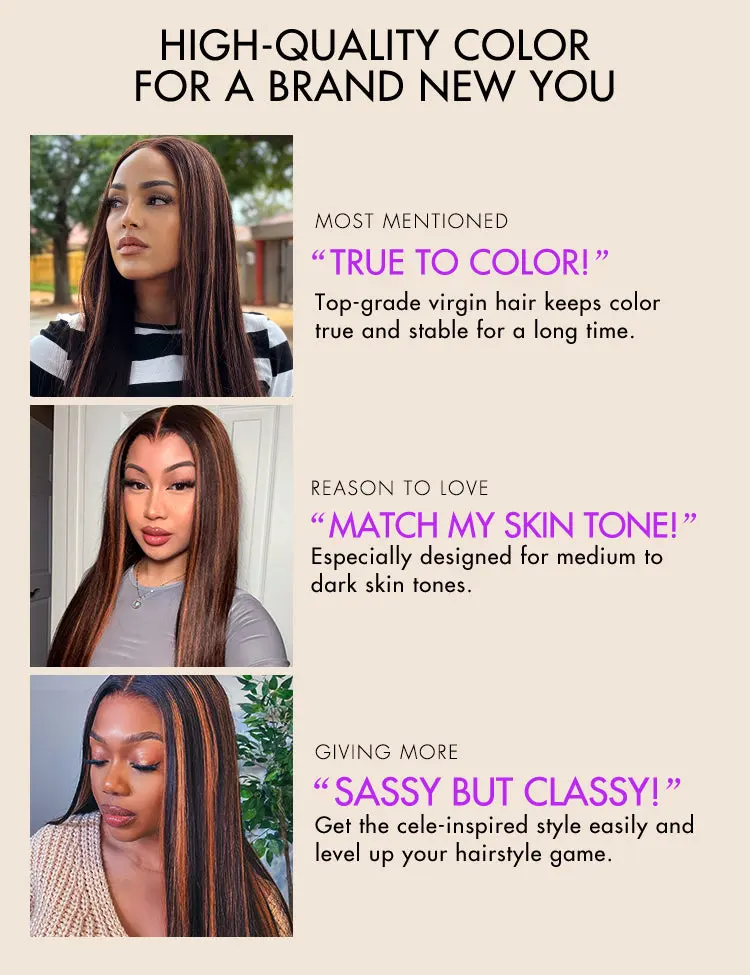 Classic Copper Ombre Highlights Silky Straight Glueless 5x5 Closure Lace Wig - US Only-03