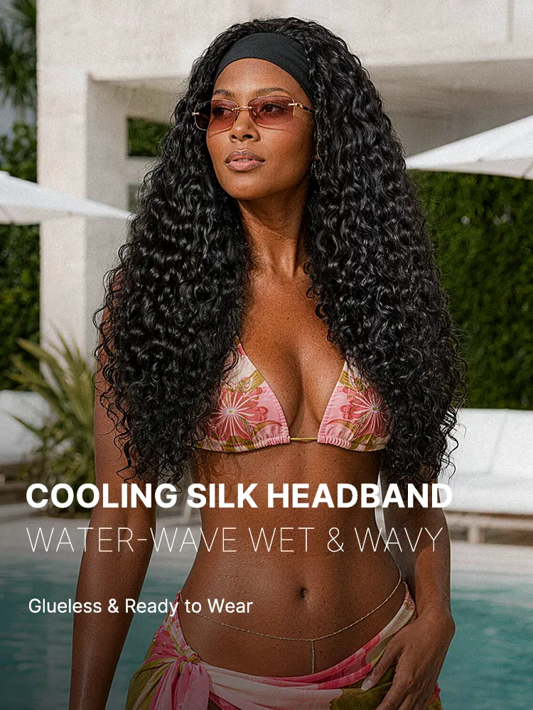 Exclusive Sale | Beginner Friendly Water-Wave Wet and Wavy Headband Wig with Integrated Cooling Silk Headband, Effortless Wet-to-Dry Transformation (Get 2 Free Headbands)