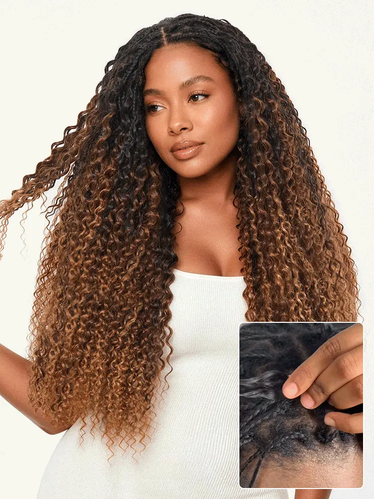 Miracle Knots Colored Crochet Hair Wet and Wavy Ombre | Mix Brown for Boho Braids | Crochet Weaves|  Fulani Braids | Twists Pre-Separated Lightweight Full & Soft Pre-Looped Human Hair Extensions Protective Style-81