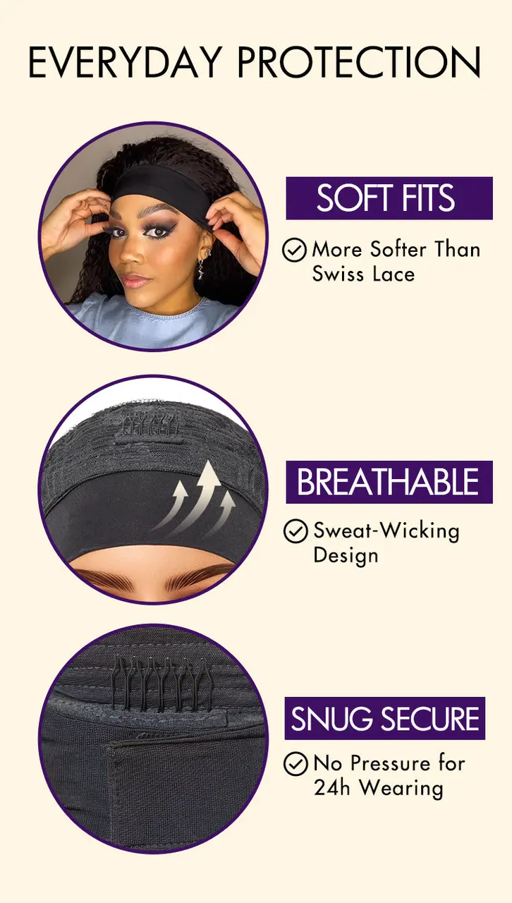 Deep Wave Glueless Curly Bob Wig Headband Wig 100% Human Hair (Get Free Trendy Headbands)-02