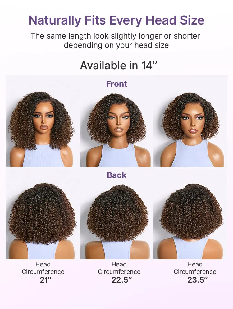Wear & Go Ombre Brown Fluffy Curly 180% Density Glueless 5x5 Closure HD Lace Wig Pre-Cut Lace-15