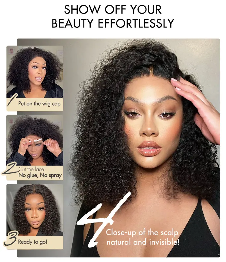 Kinky Curly Natural Black Glueless 5x5 Closure HD Lace Wig Ready To Go | Large & Small Cap Size - US ONLY-10