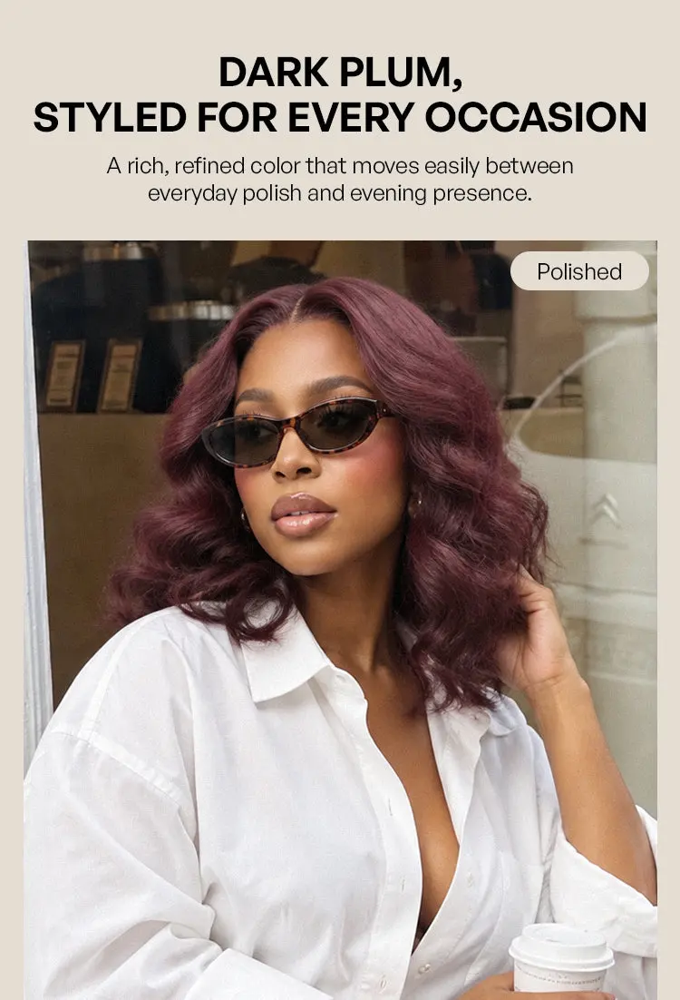 New Customers Only | Dark Plum 99J Color Wig Loose Wave Minimalist HD Lace Glueless Mid Part Short Wig Pre-cut Lace-10