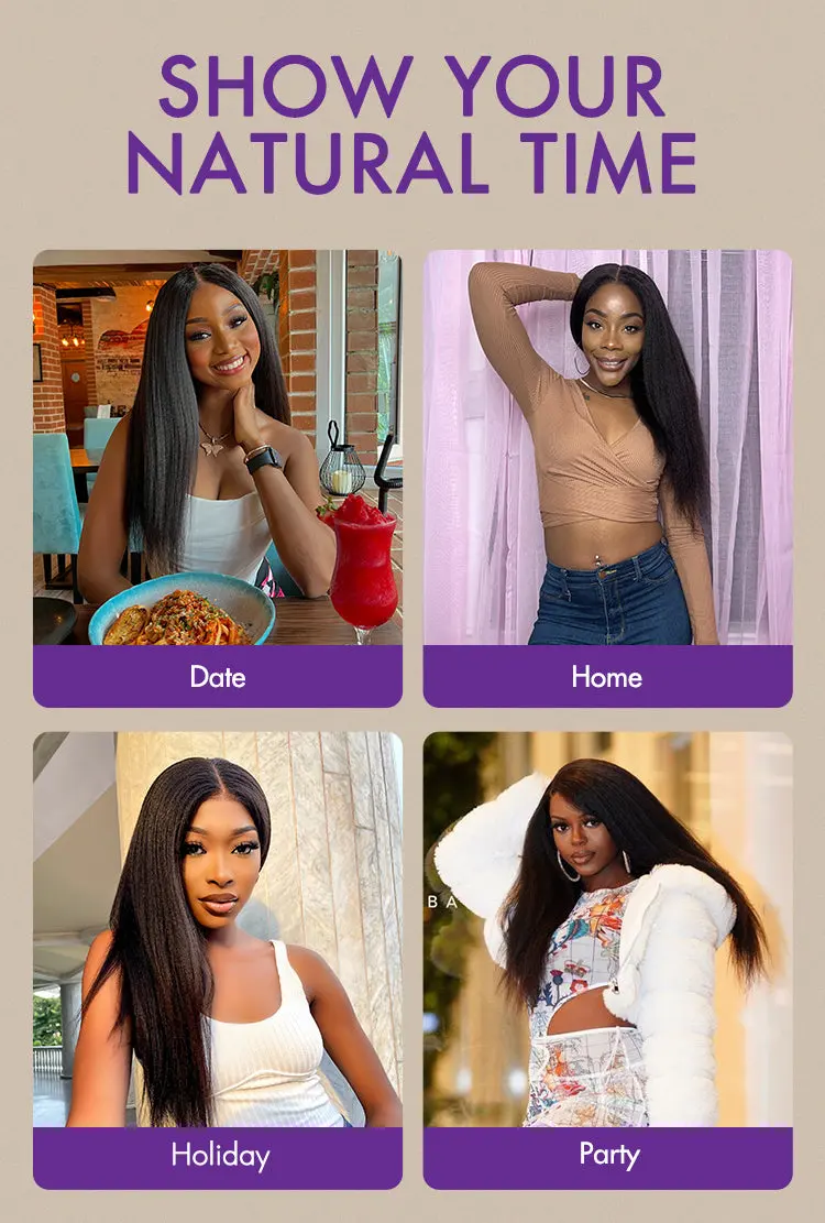 Natural Kinky Straight Glueless 5x5 Closure HD Lace Long Wig 100% Human Hair - US Only-04