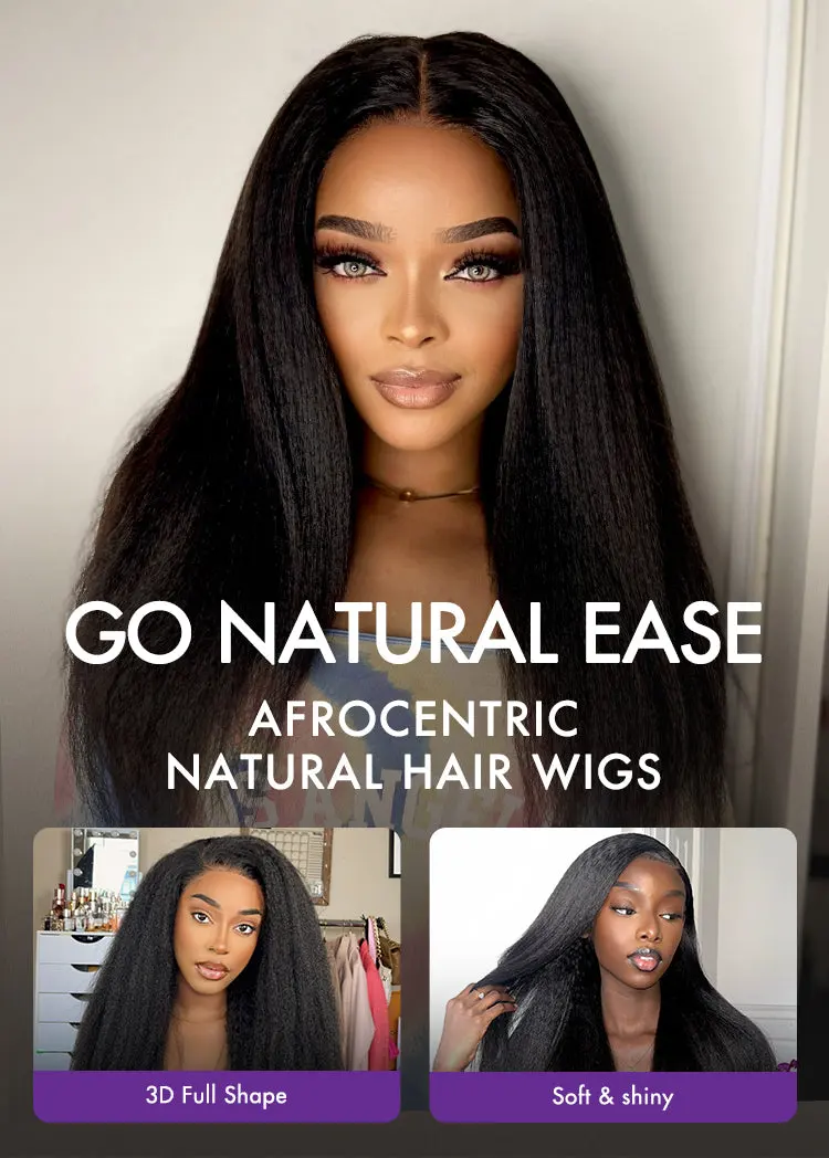 Natural Kinky Straight Glueless 5x5 Closure HD Lace Long Wig 100% Human Hair - US Only-01