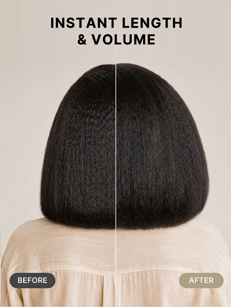 3-In-1 Half Wig 180% Density Kinky Straight Bob Glueless Flexi-Fit Drawstring Wig