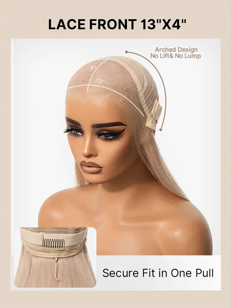 NatureMAX™ 180% Density Ash Blonde Silky Straight Glueless Ear-to-ear 13x4 HD Lace Front Wig Pre-Cut Lace Flexi-Fit Drawstring Cap-22