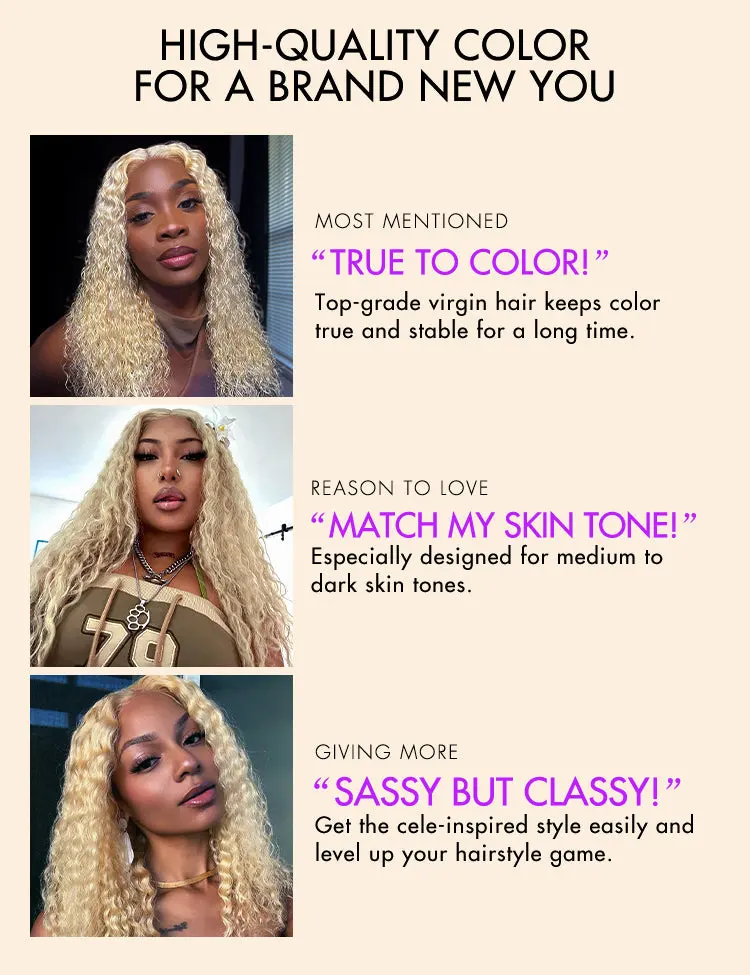Golden Blonde 613 Water Wave Glueless 5x5 Closure Invisible HD Lace Long Blonde Curly Wig 100% Human Hair-03