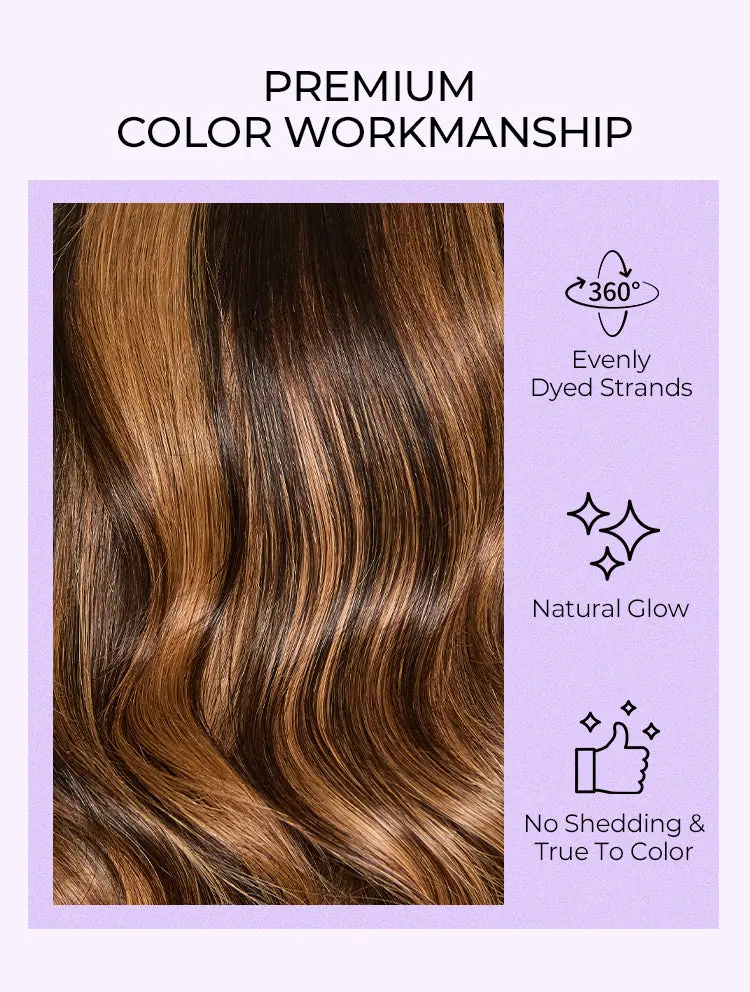 Sun-Kissed Warm Tone Brown with Blonde Highlights 180% Density Loose Wave Glueless 5x5 Closure Lace Wig Pre-Cut Lace-11