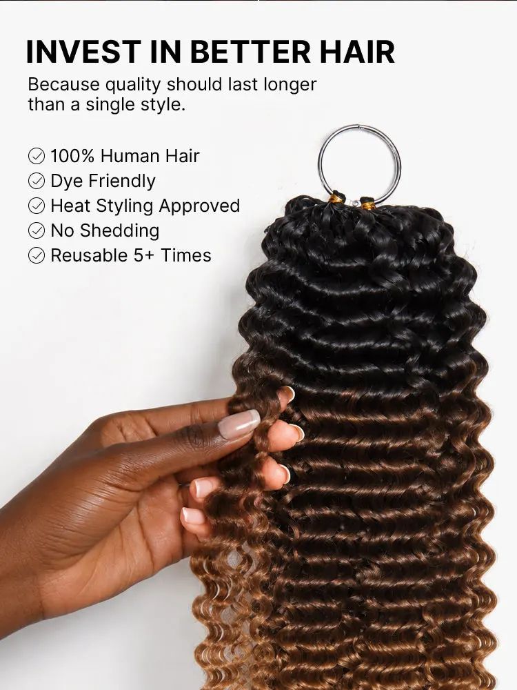 Miracle Knots Colored Crochet Hair Wet and Wavy Ombre | Mix Brown for Boho Braids | Crochet Weaves|  Fulani Braids | Twists Pre-Separated Lightweight Full & Soft Pre-Looped Human Hair Extensions Protective Style-79