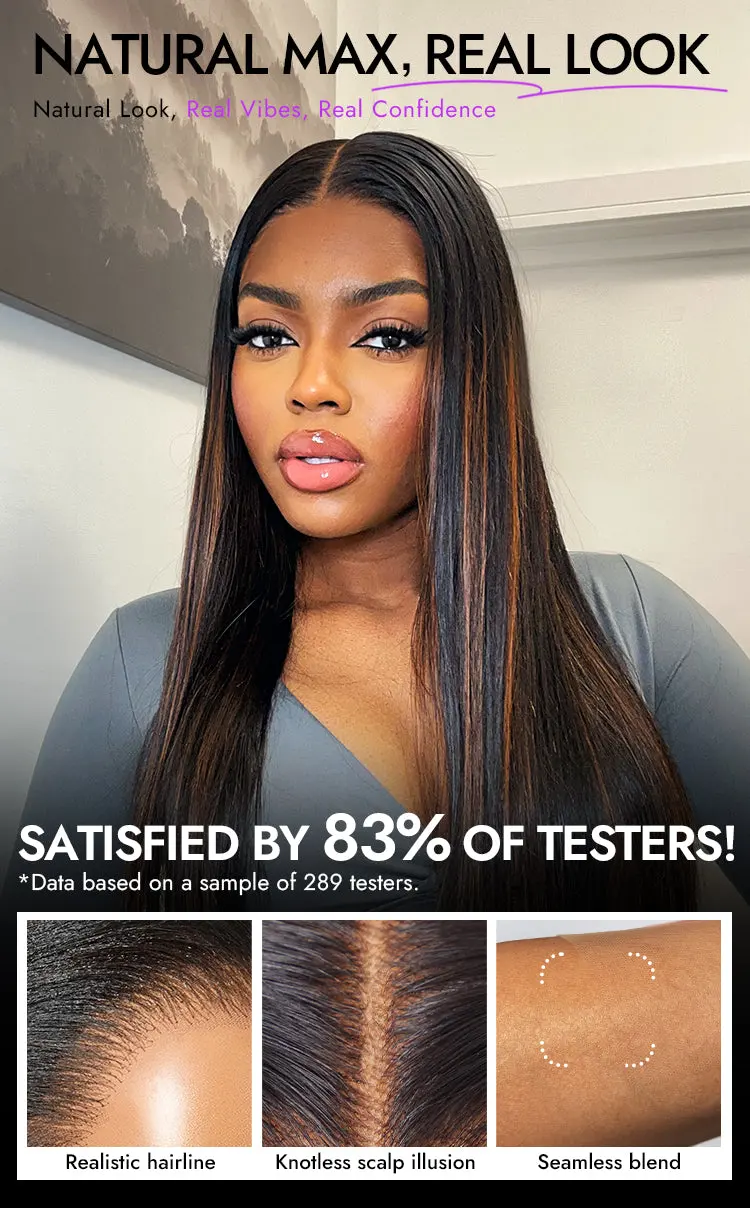 PreMax Wigs | Ultra Natural Hairline Brown Highlight Silky Straight Glueless 13x4 Frontal Lace Long Wig Pre-Cut Lace-10