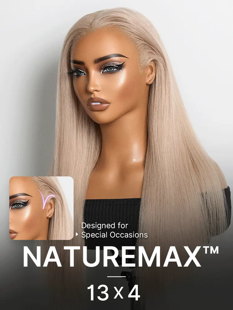 NatureMAX™ 180% Density Ash Blonde Silky Straight Glueless Ear-to-ear 13x4 HD Lace Front Wig Pre-Cut Lace Flexi-Fit Drawstring Cap-19